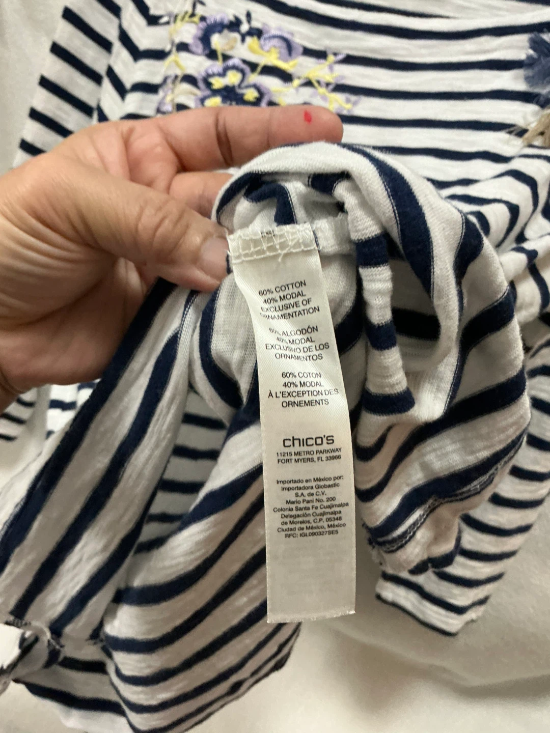 Chico's Striped Embroidered T-Shirt - photo 2