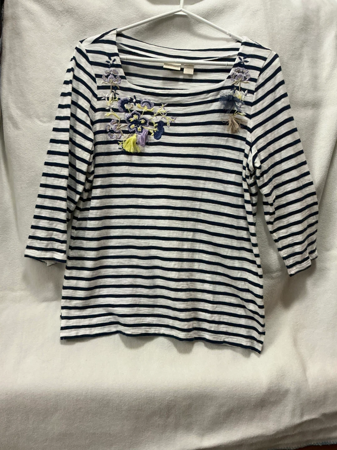 Chico's Striped Embroidered T-Shirt