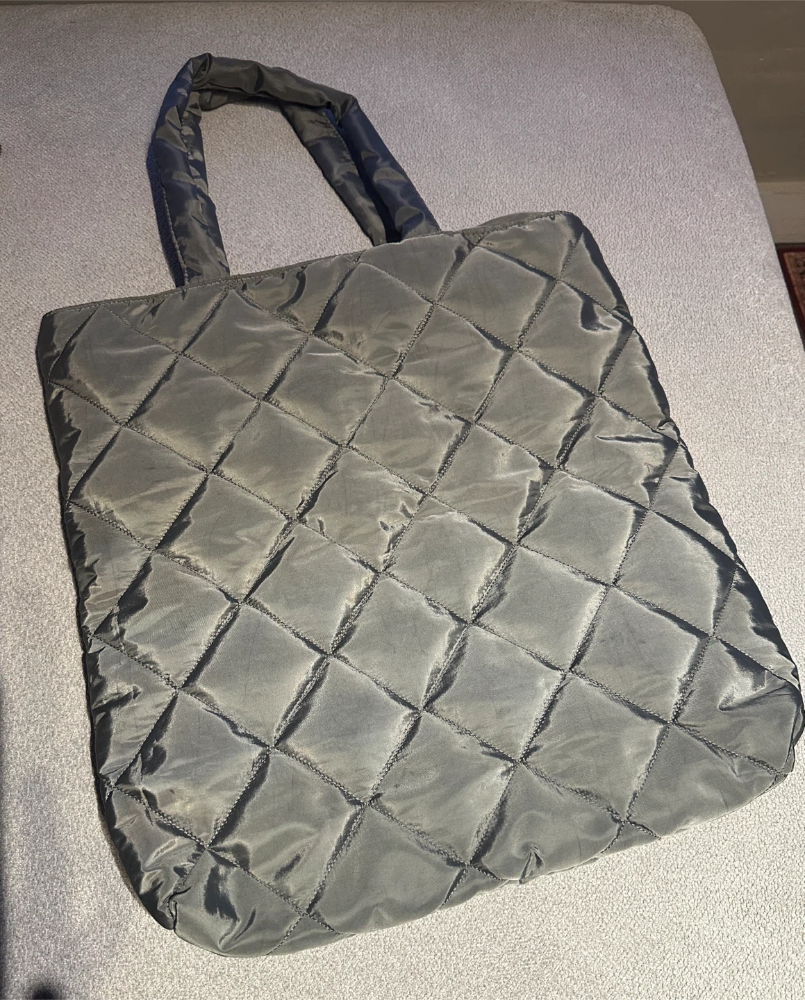 Grey Quilted Tote Bag - $10