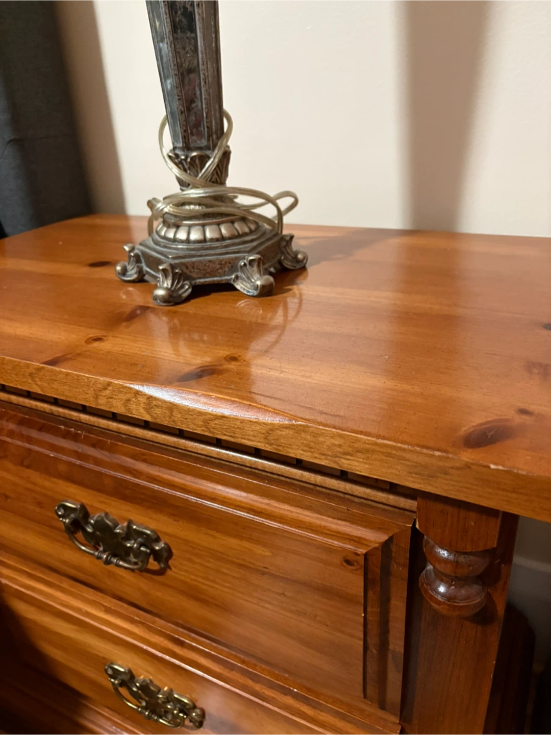 Pine Nightstand with 2 Drawers
