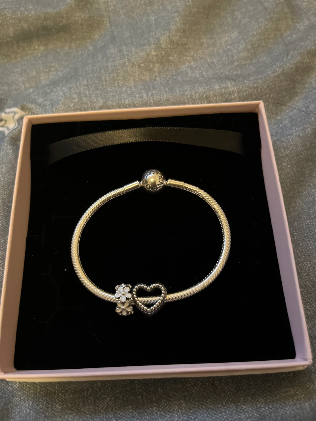 Pandora Sterling Silver Bracelet with Heart and Flower Charms - photo 2