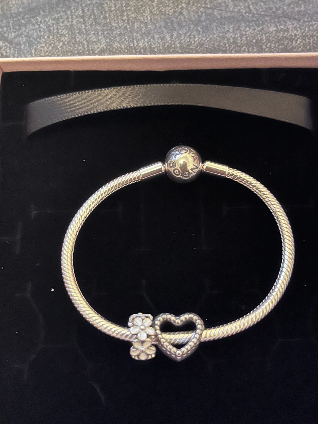 Pandora Sterling Silver Bracelet with Heart and Flower Charms
