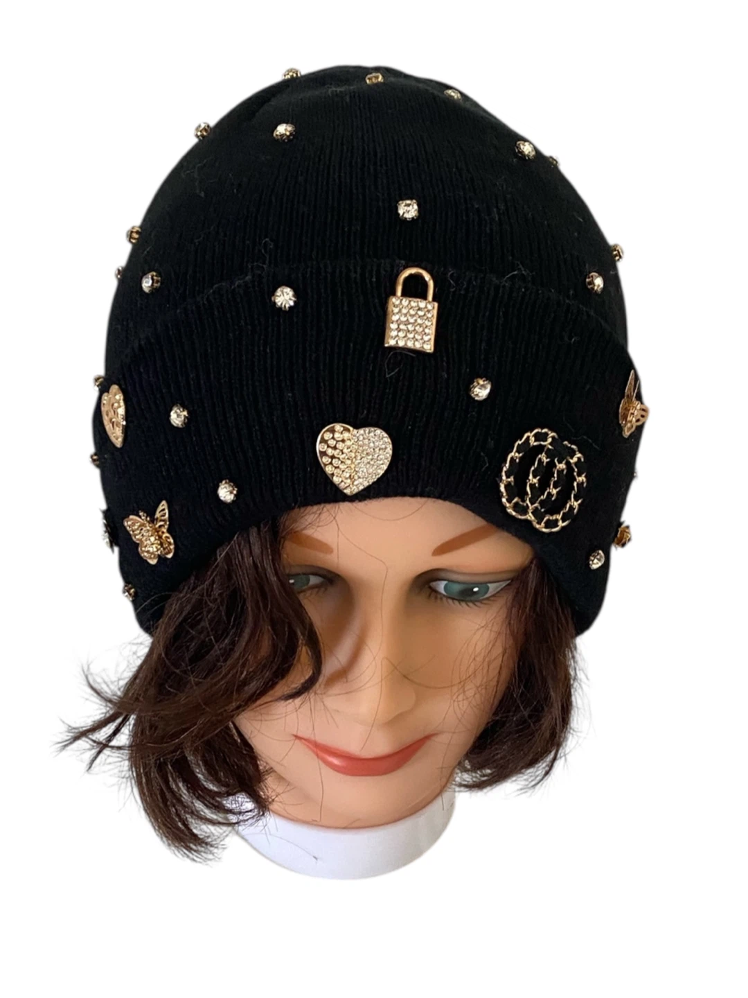 ALDO Black Beanie with Rhinestone and Charm Embellishments - photo 2