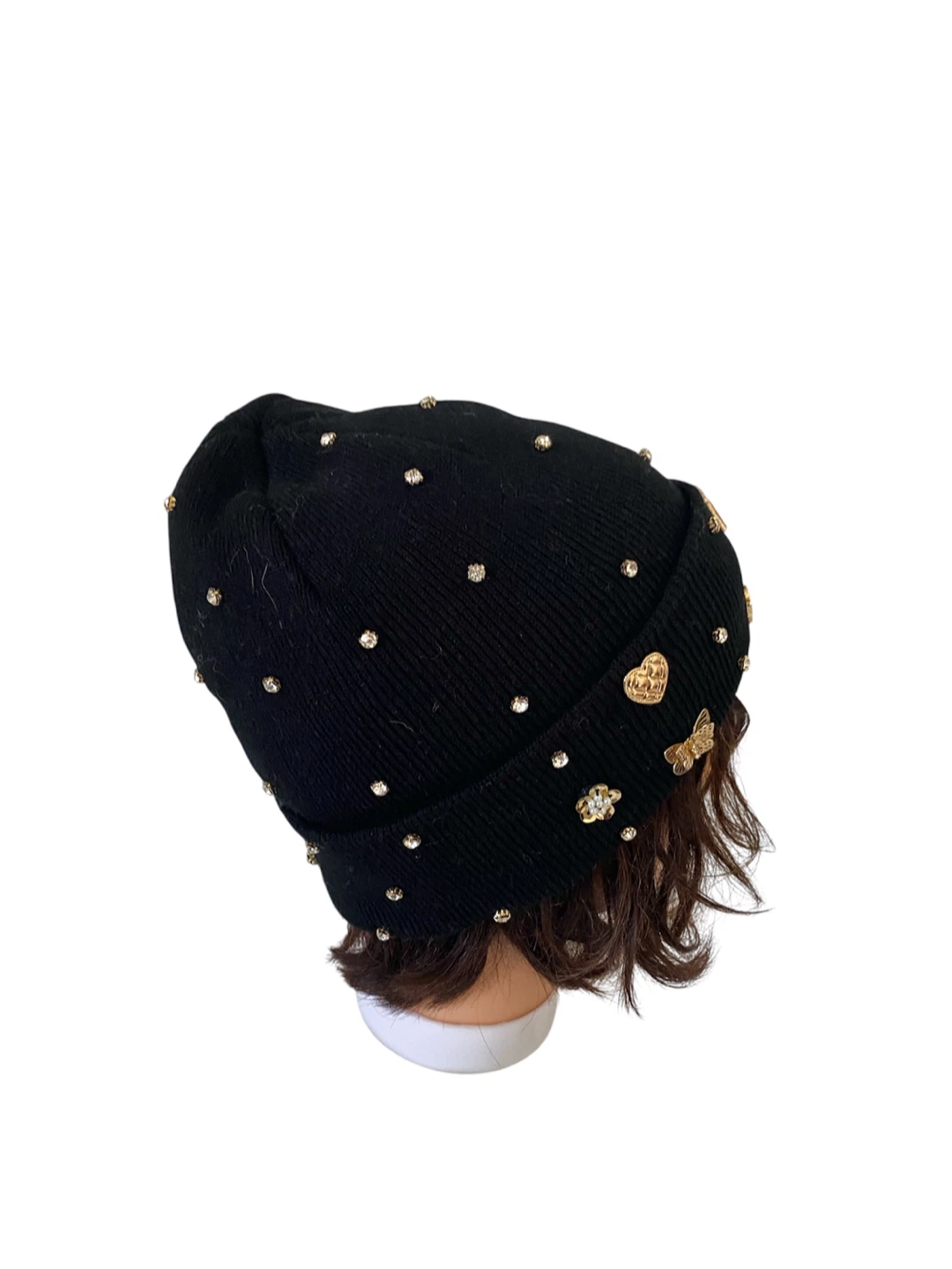 ALDO Black Beanie with Rhinestone and Charm Embellishments - photo 4