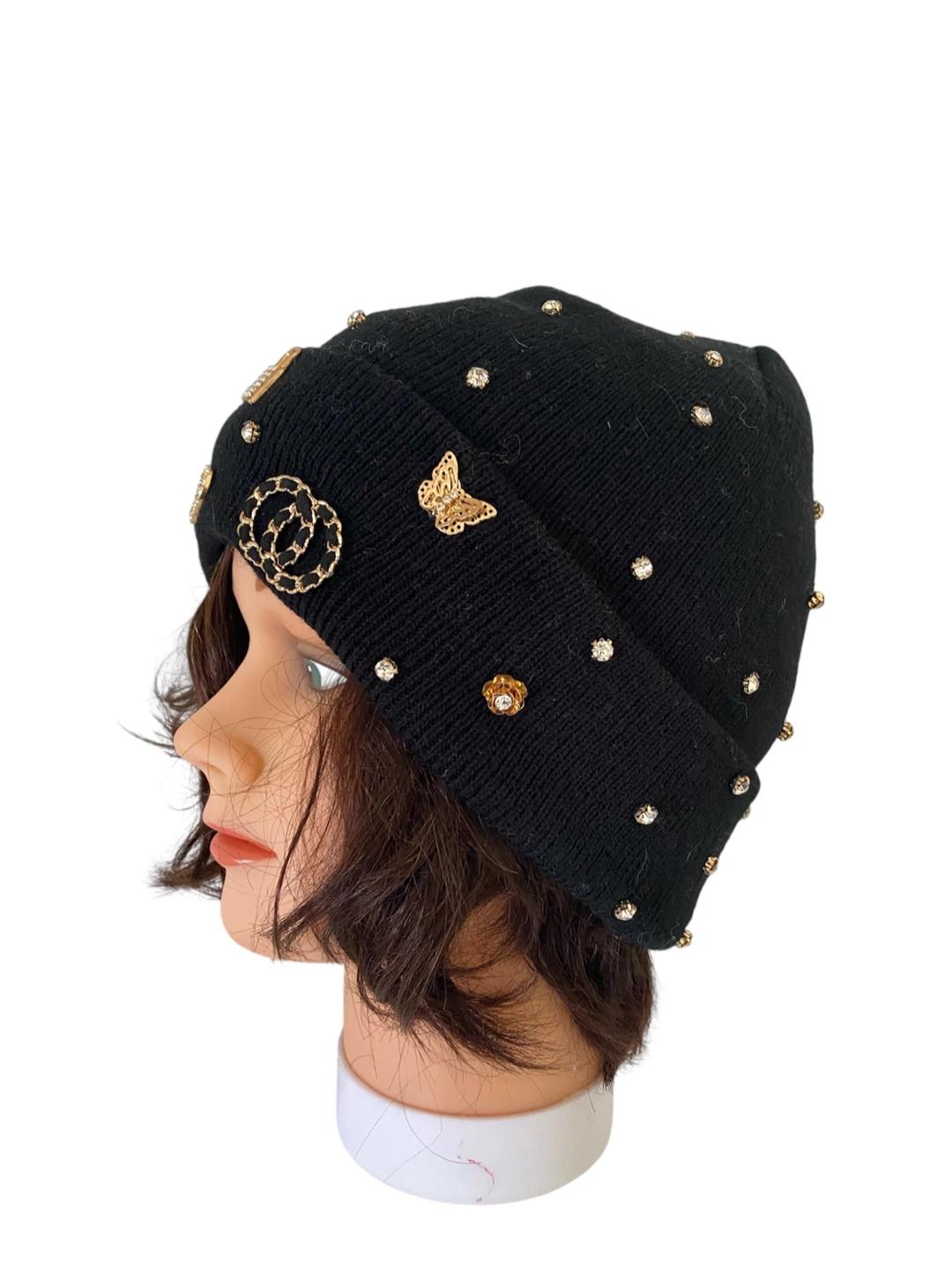 ALDO Black Beanie with Rhinestone and Charm Embellishments - photo 3