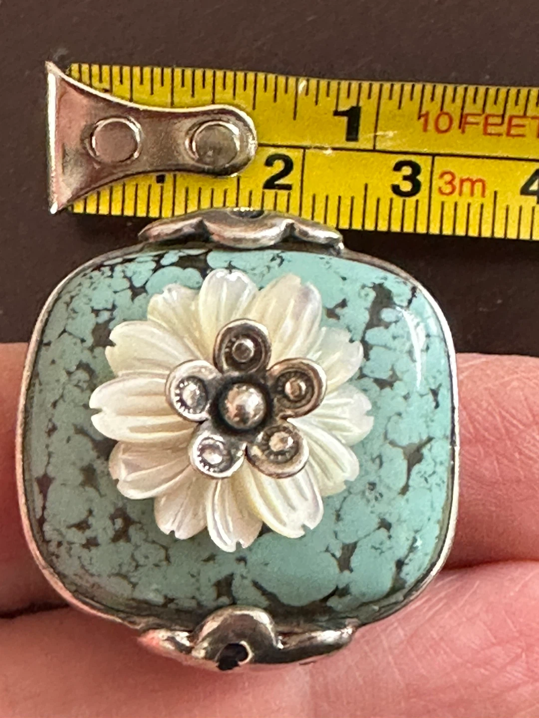 Turquoise and Shell Flower Ring size 8