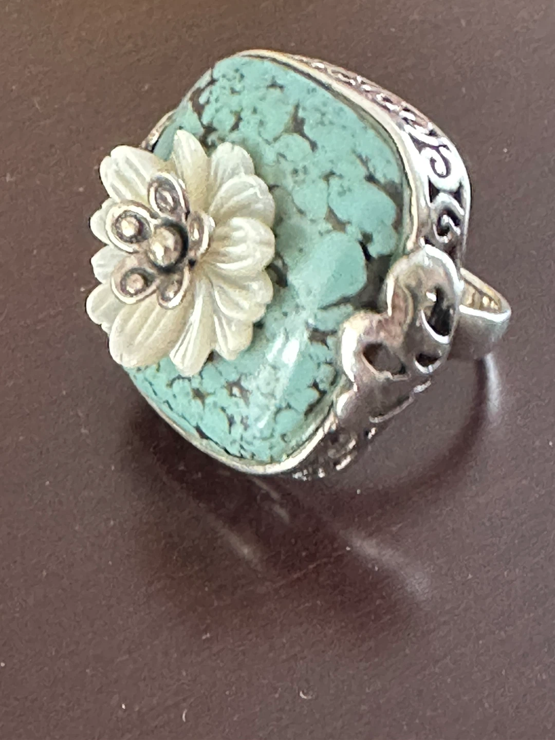 Turquoise and Shell Flower Ring size 8 - photo 5