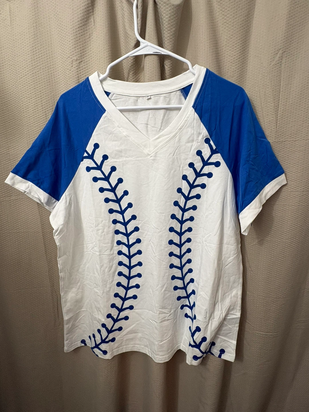 Baseball Stitch T-Shirt - White/Blue, Size M