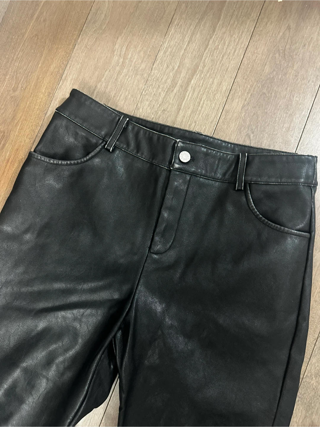 New Fashion Nova Black Faux Leather Pants with Fur Trim - Size M - photo 3