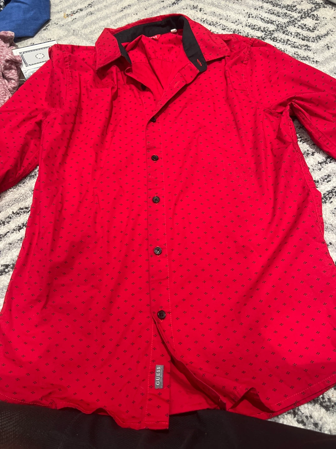 Guess Red Button-Up Shirt - Size M