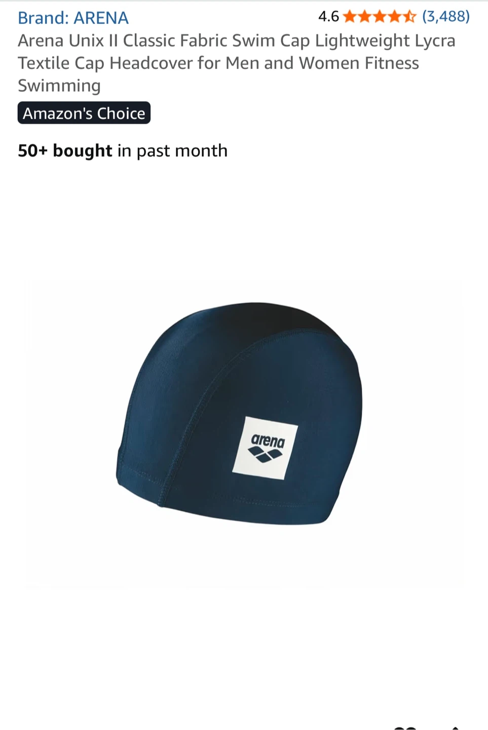 Navy Blue Arena Unix II Classic Fabric Swim Cap