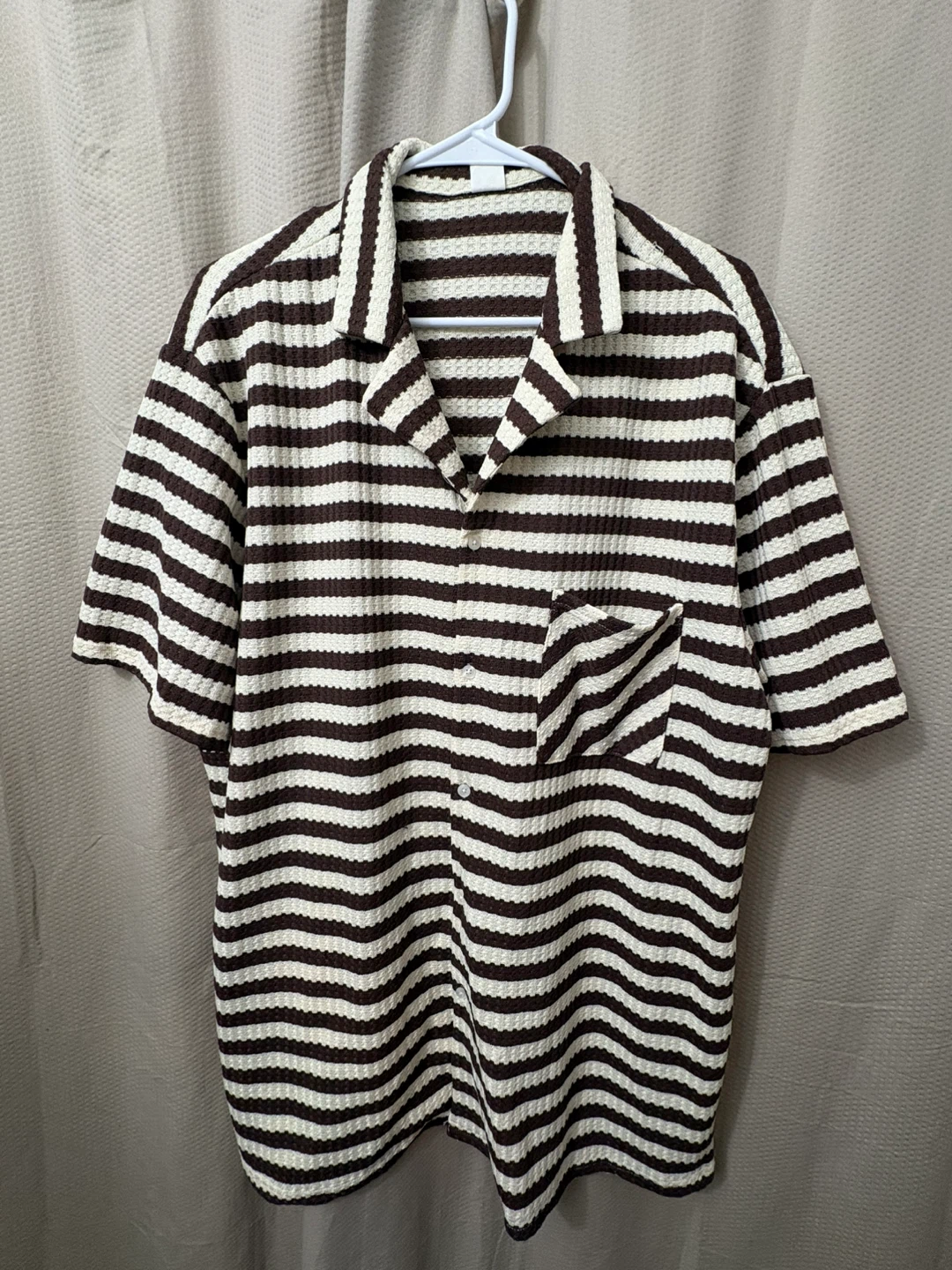 PatPat Men's Striped Button-Up Shirt - Brown/Cream - 2XL