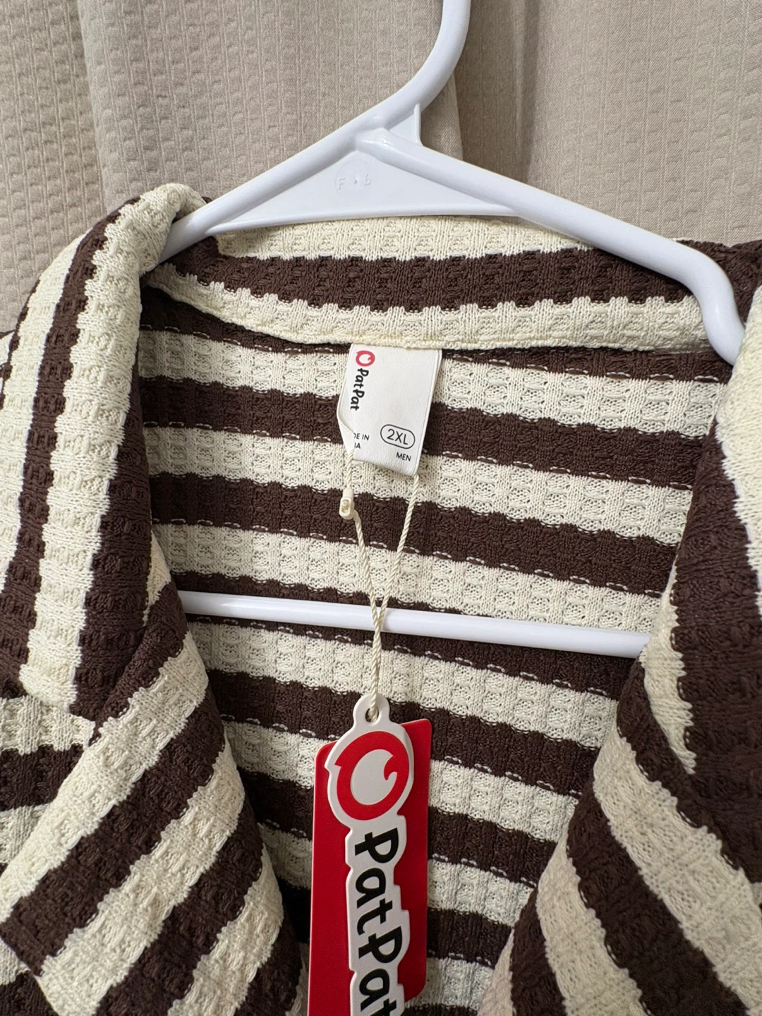 PatPat Men's Striped Button-Up Shirt - Brown/Cream - 2XL - photo 2
