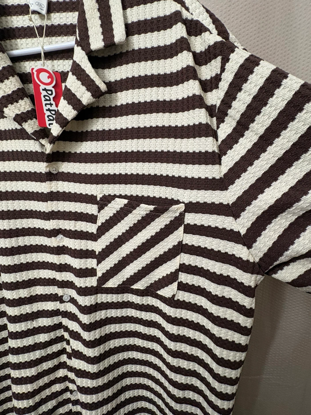 PatPat Men's Striped Button-Up Shirt - Brown/Cream - 2XL - photo 3
