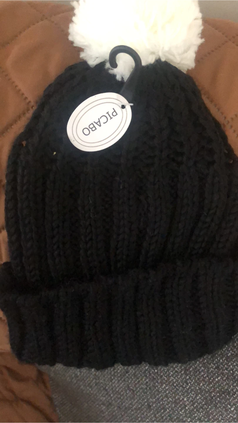 Picabo Black Knit Beanie with Pom Pom