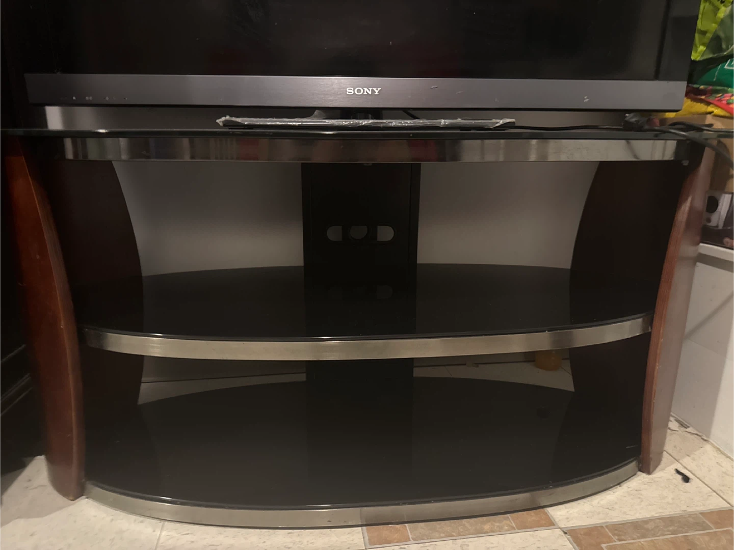 Curved Glass and Wood TV Stand