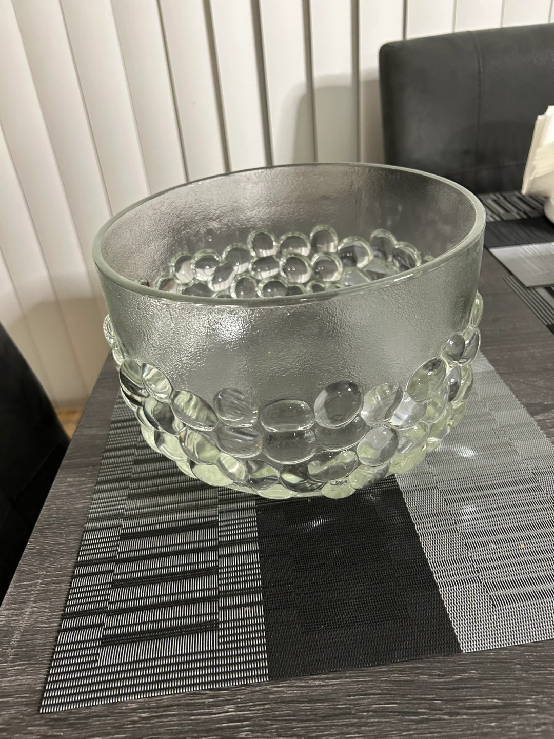 Glass decorative bowl with bubble accents