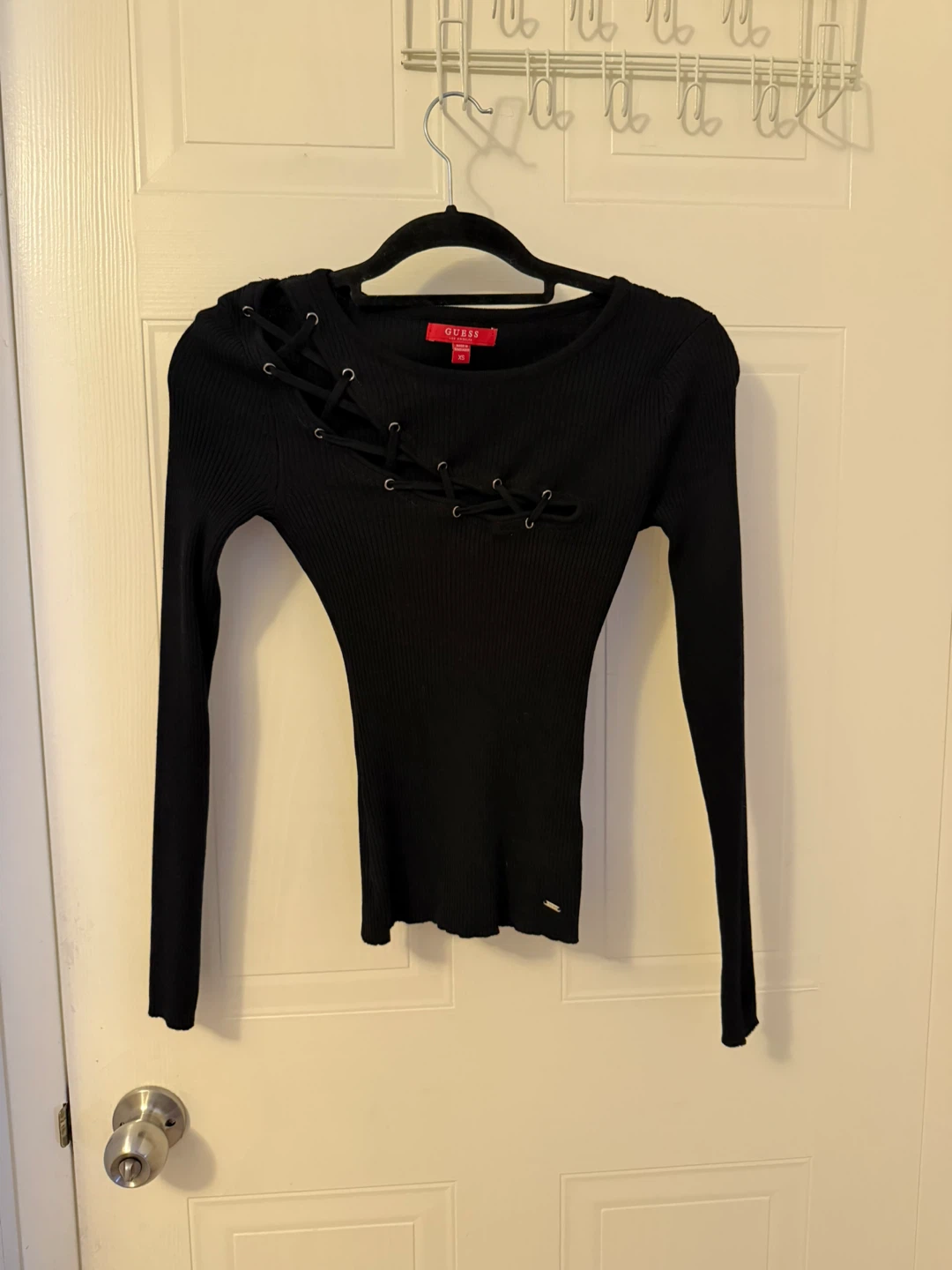 Guess Black Lace-Up Ribbed Long Sleeve Sweater - photo 2