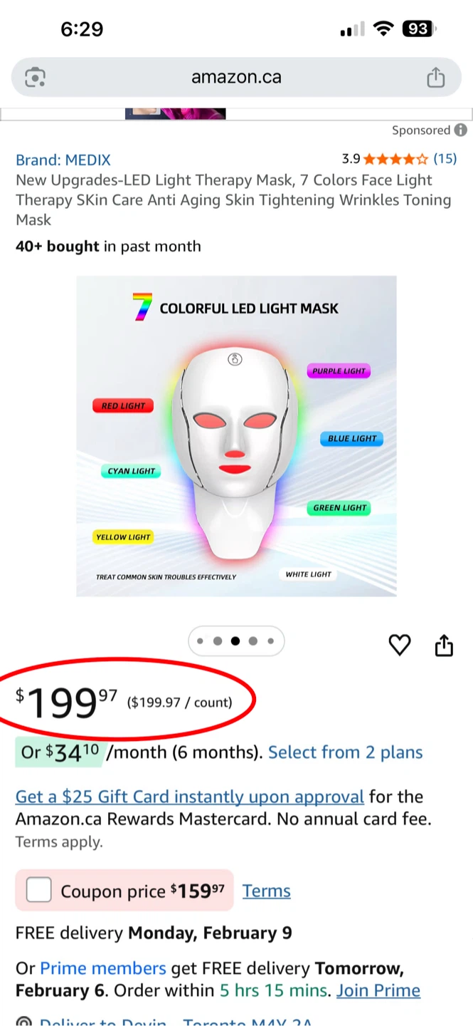2 piece LED Light Therapy Mask face + neck 7 colours - Brand New - photo 2