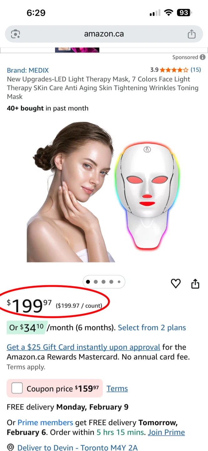 2 piece LED Light Therapy Mask face + neck 7 colours - Brand New