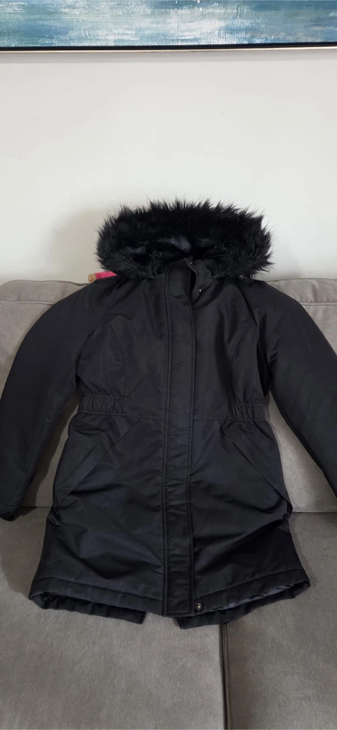 George Black Faux Fur Trim Hooded Winter Jacket - Size Xs
