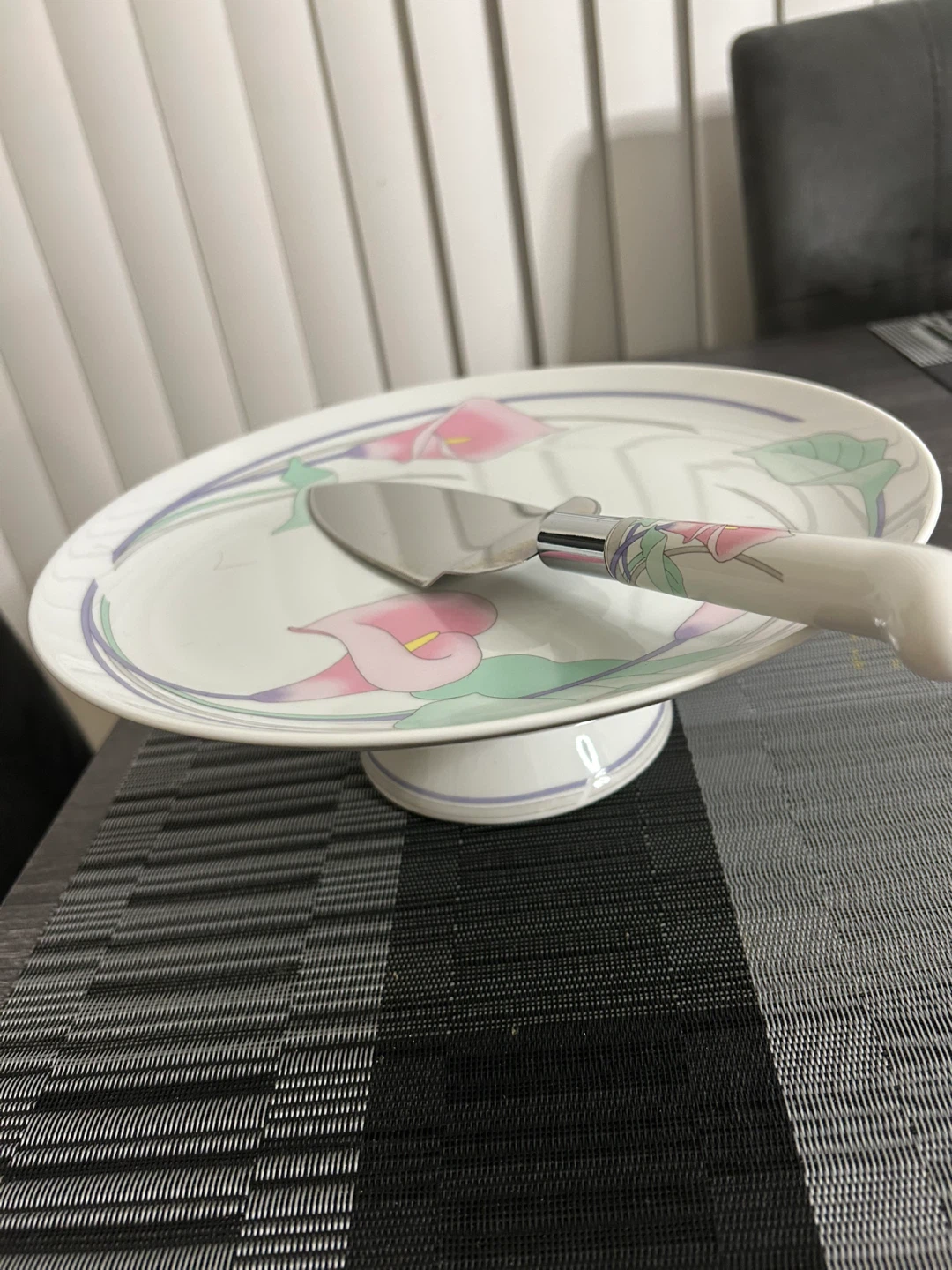 Cake Stand and Server Set with Floral Design