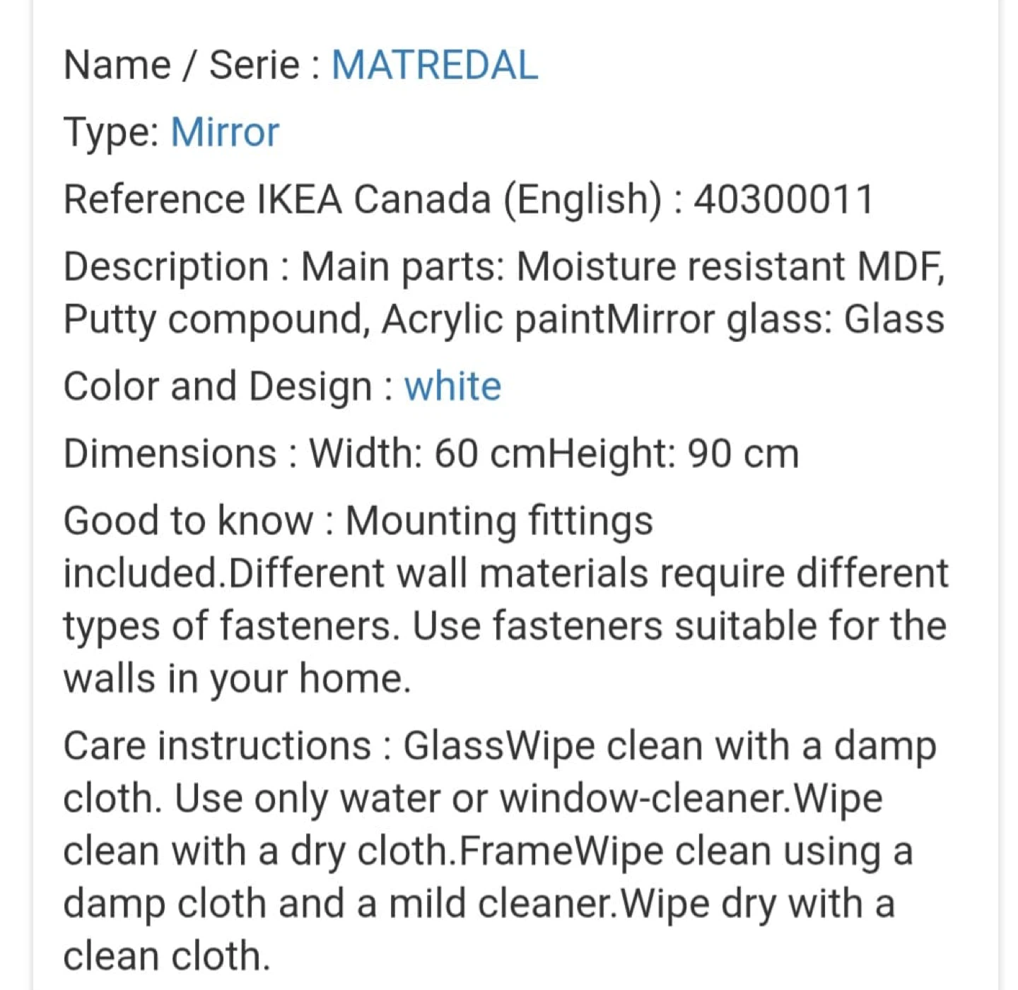 IKEA MATREDAL Mirror - White - photo 2