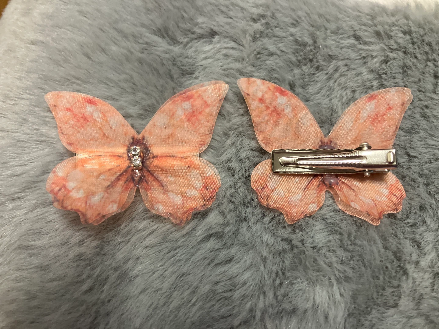 2 Orange Butterfly Hair Clips with Rhinestones - photo 2
