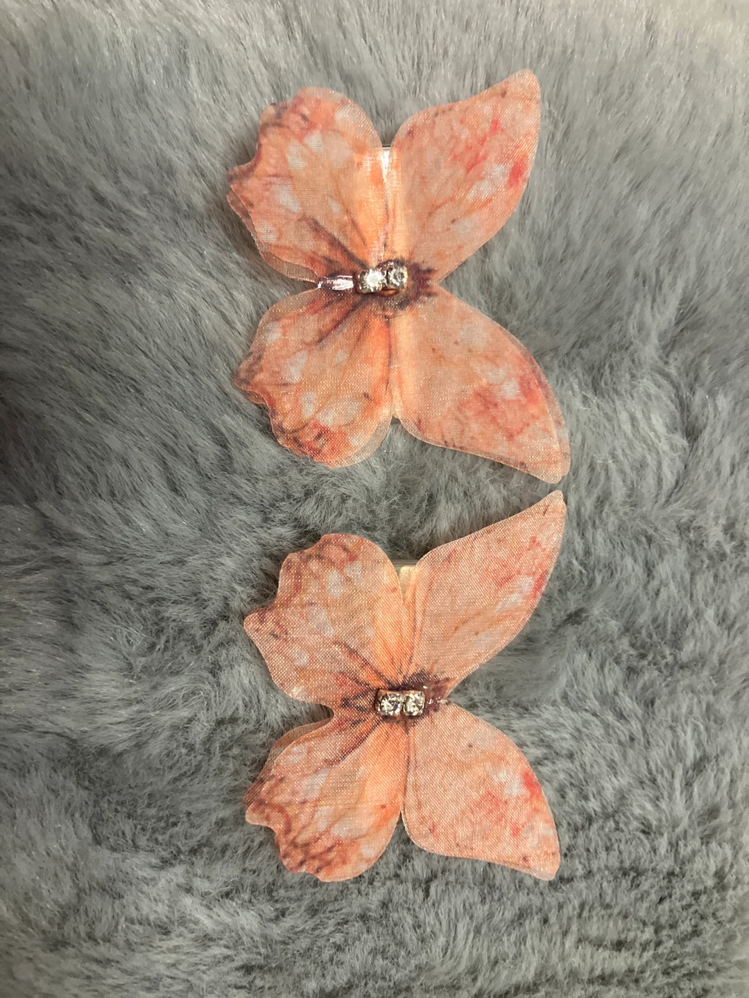 2 Orange Butterfly Hair Clips with Rhinestones