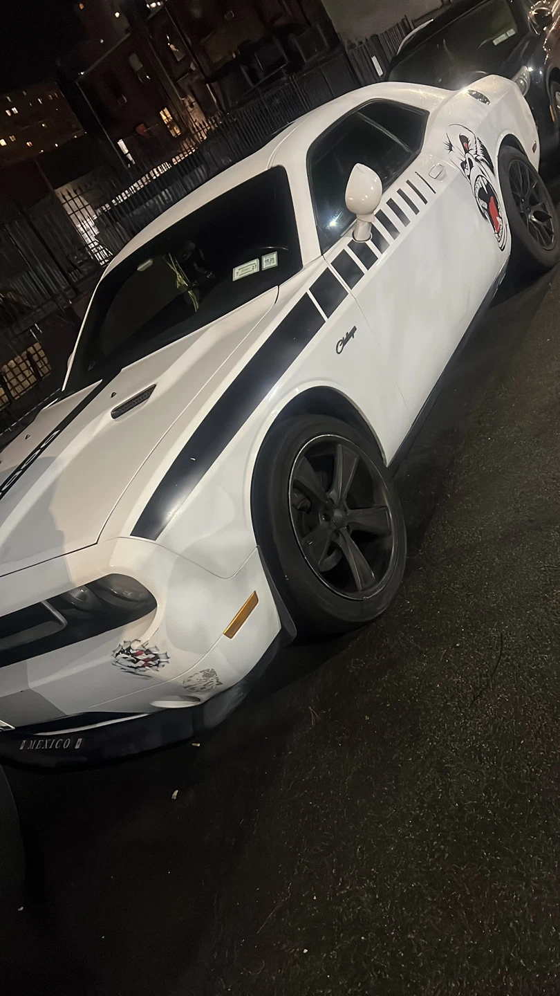 White Dodge Challenger with Black Racing Stripes - photo 3