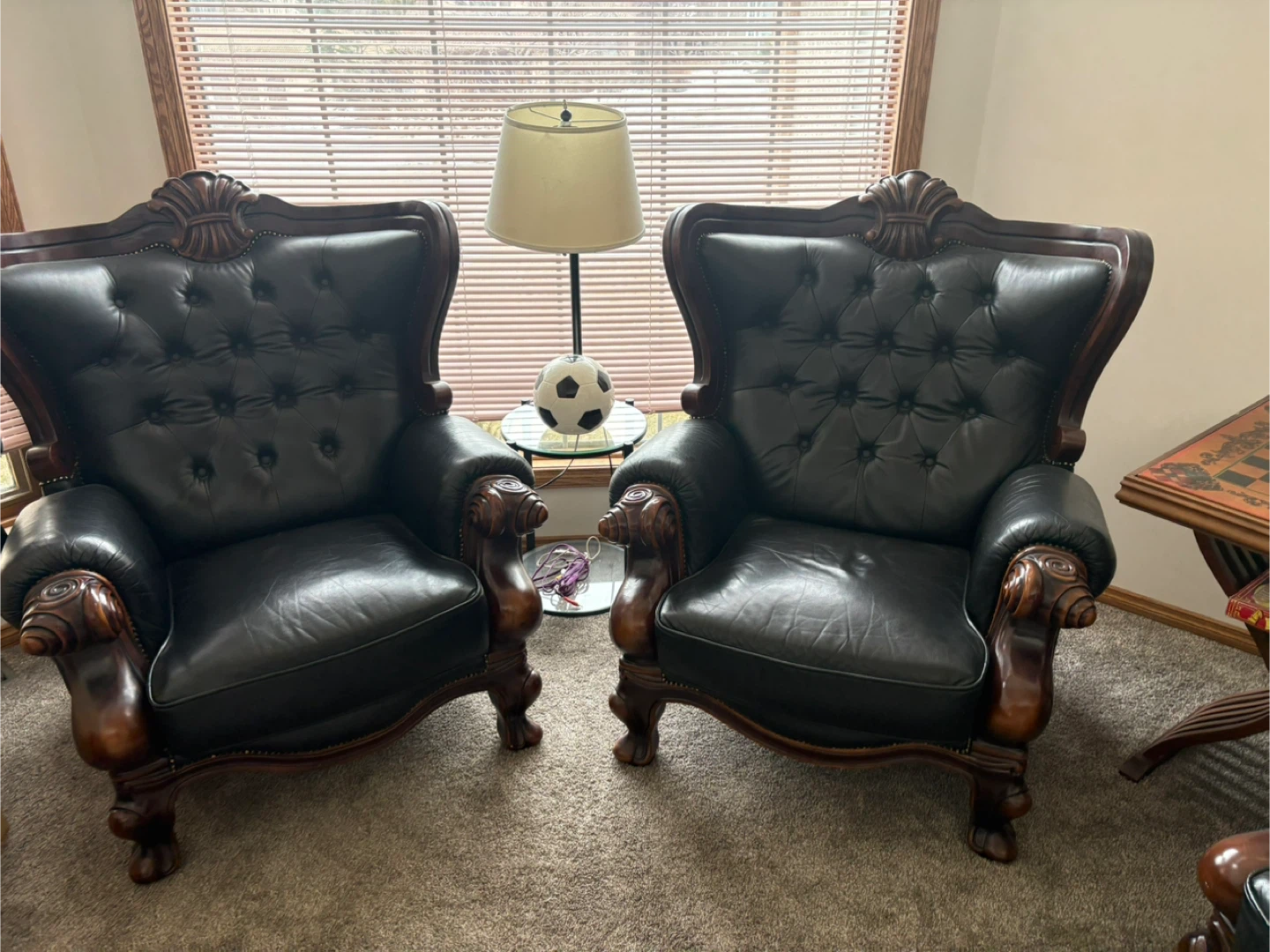 Vintage Liebett Chicago Black Leather Chesterfield Sofa Set - photo 2