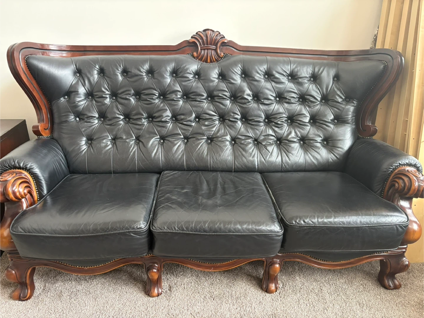 Vintage Liebett Chicago Black Leather Chesterfield Sofa Set - photo 3