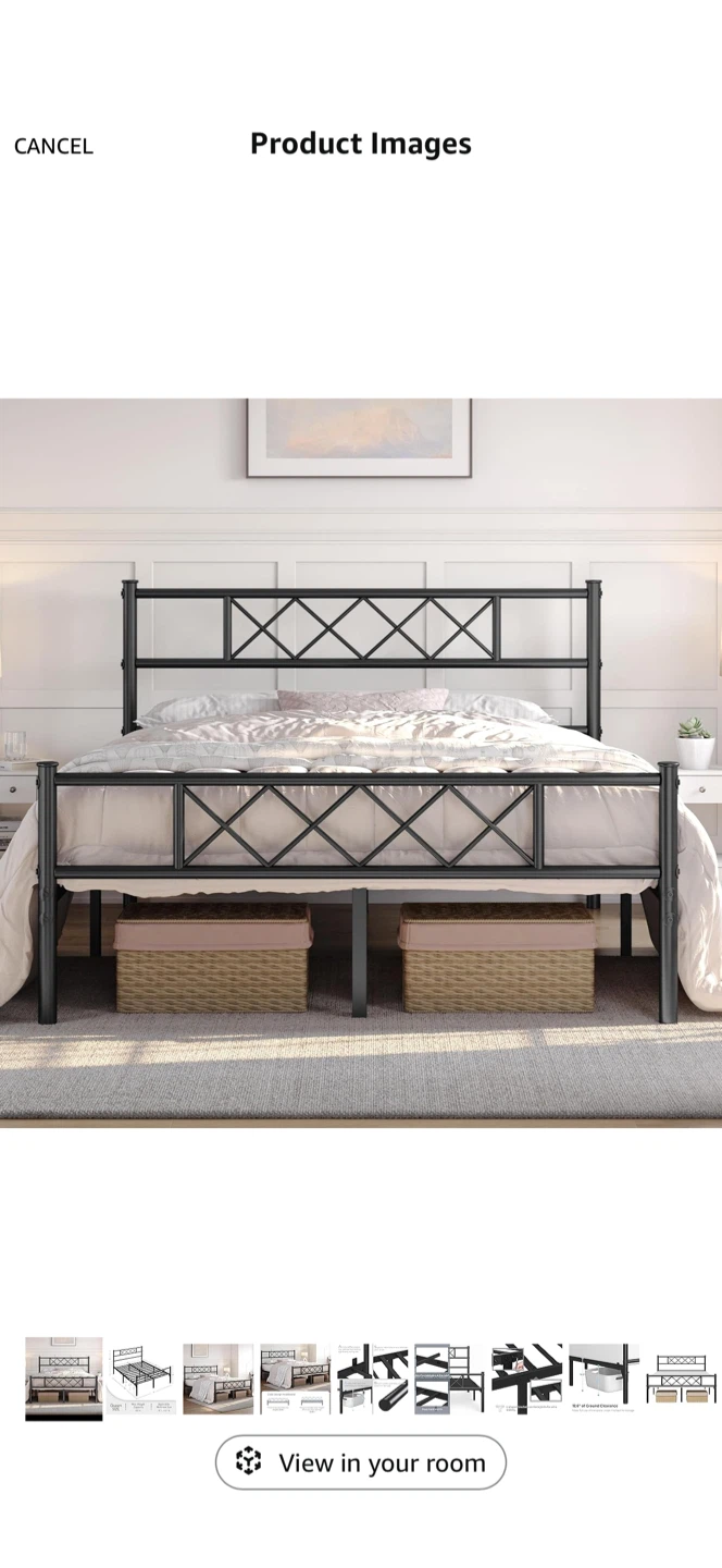 Yah ee Tech Queen Size Metal Bed Frame - Black - photo 2