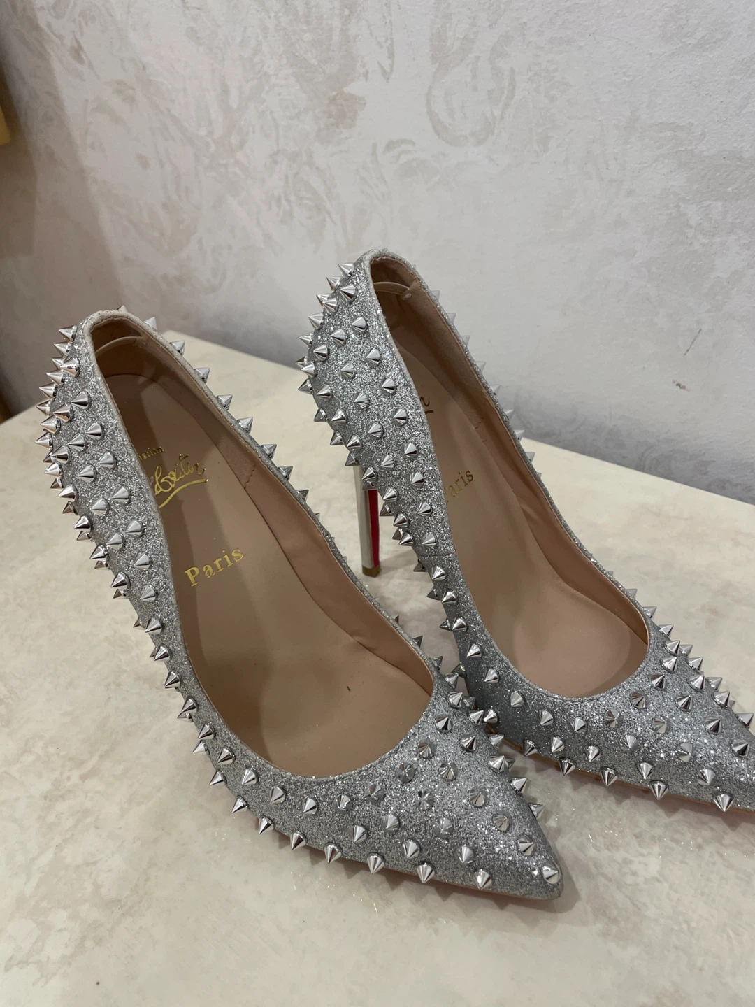 Silver elegant Heels with red sole - photo 2