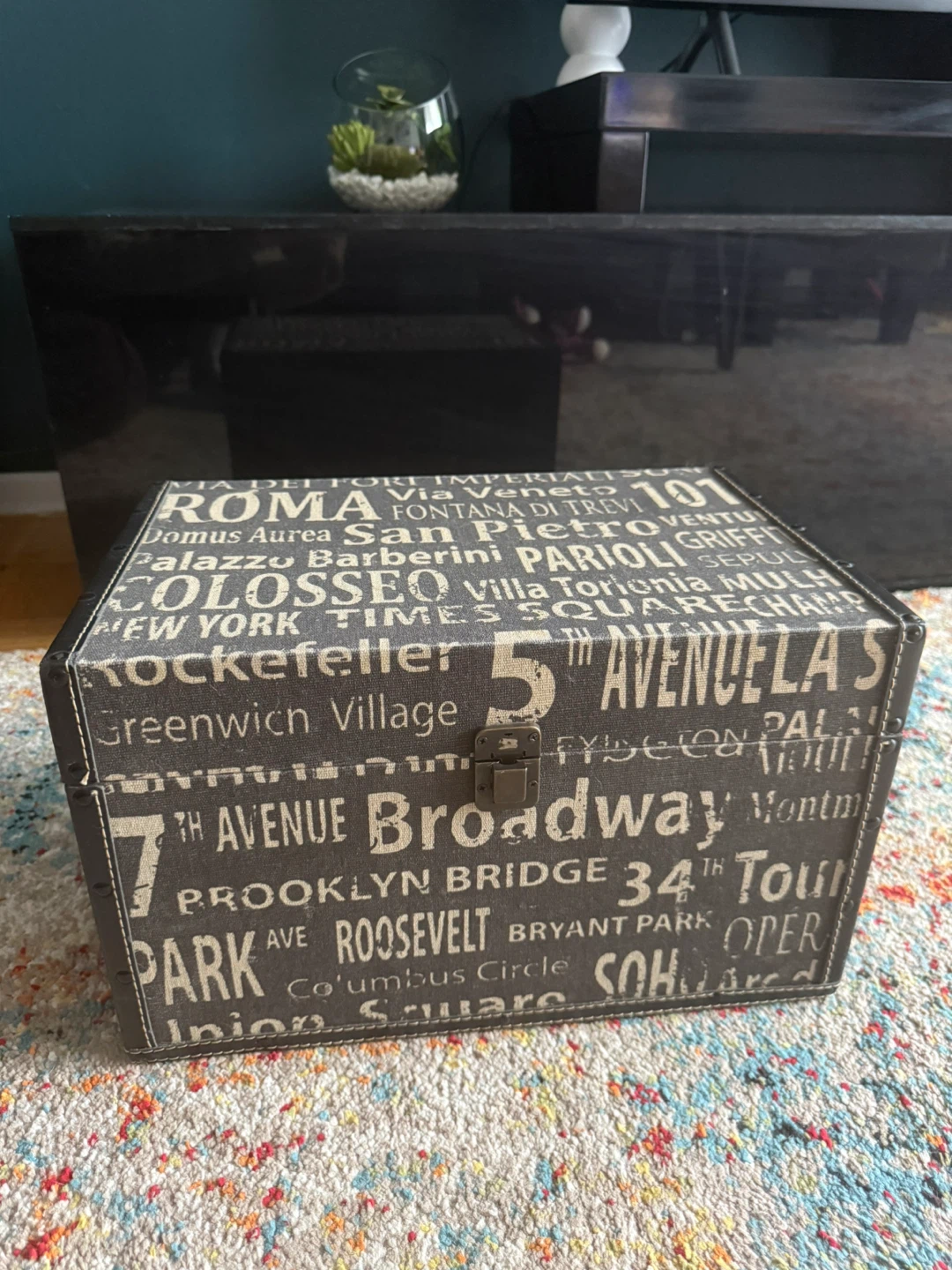 Decorative Storage Box with City Text Print