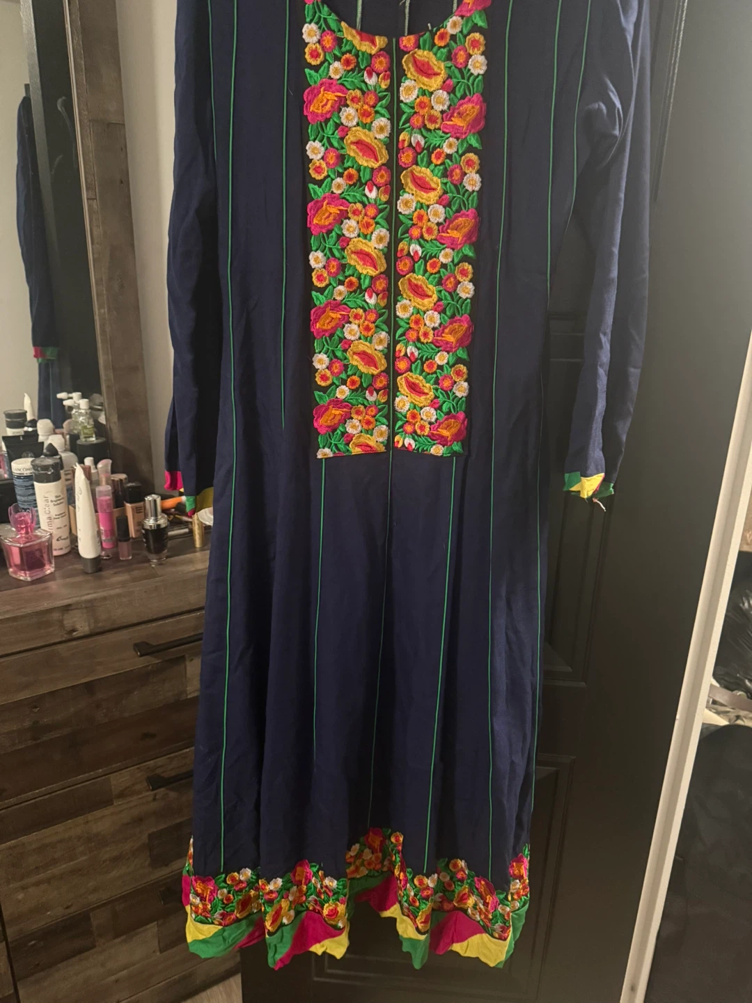 Navy Blue Embroidered frock with dupota
