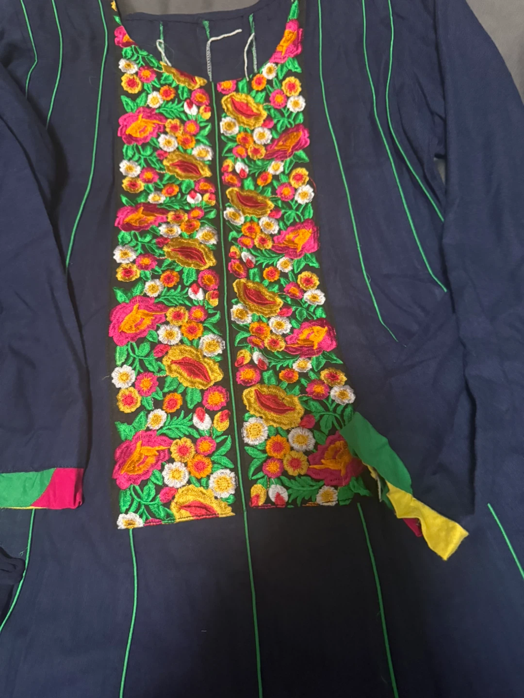 Navy Blue Embroidered frock with dupota - photo 4