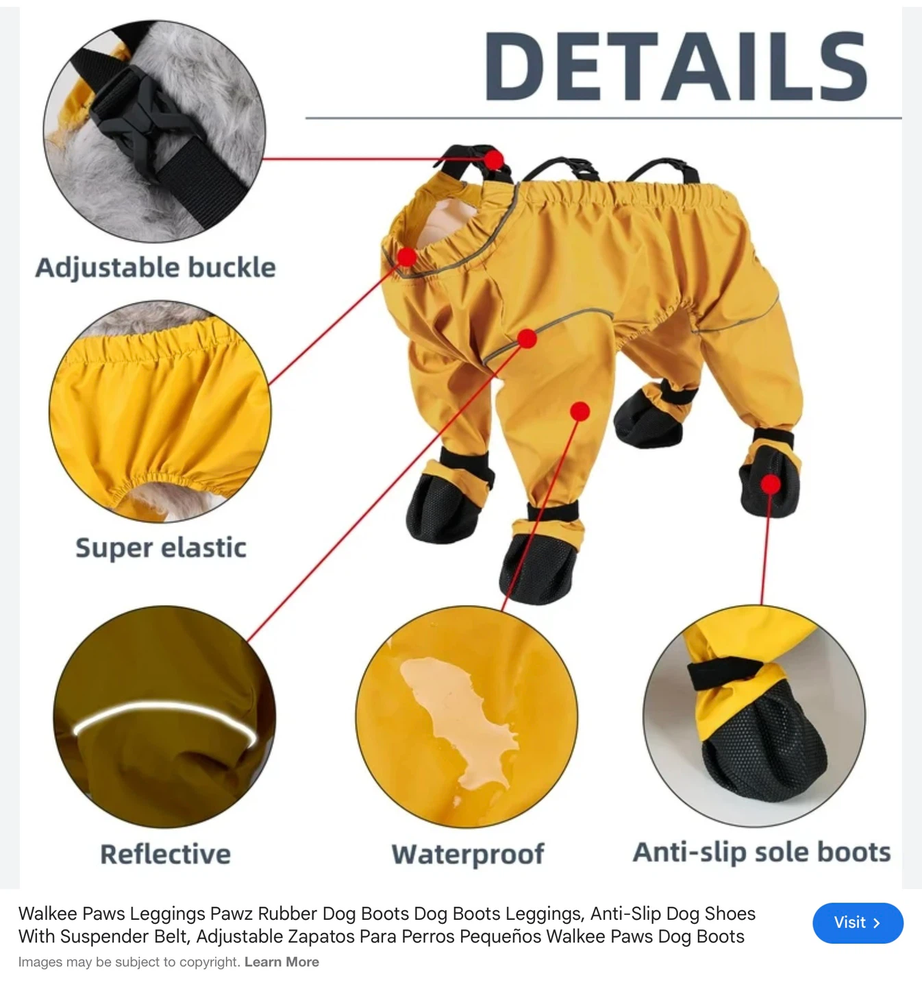 Yellow Dog Suspender Booties - Waterproof & Anti-Slip size small