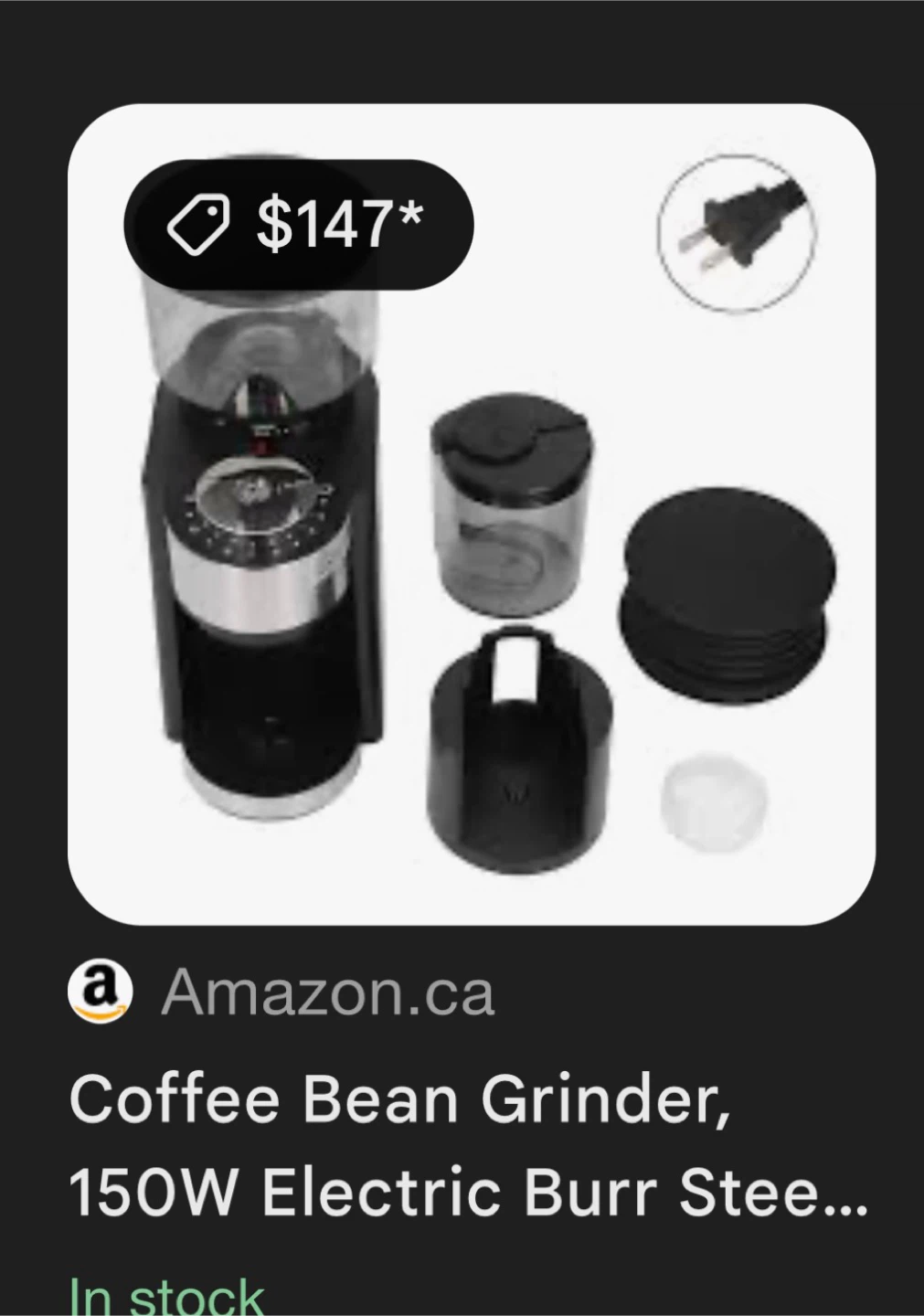 Coffee Bean Grinder, 150W Electric Burr