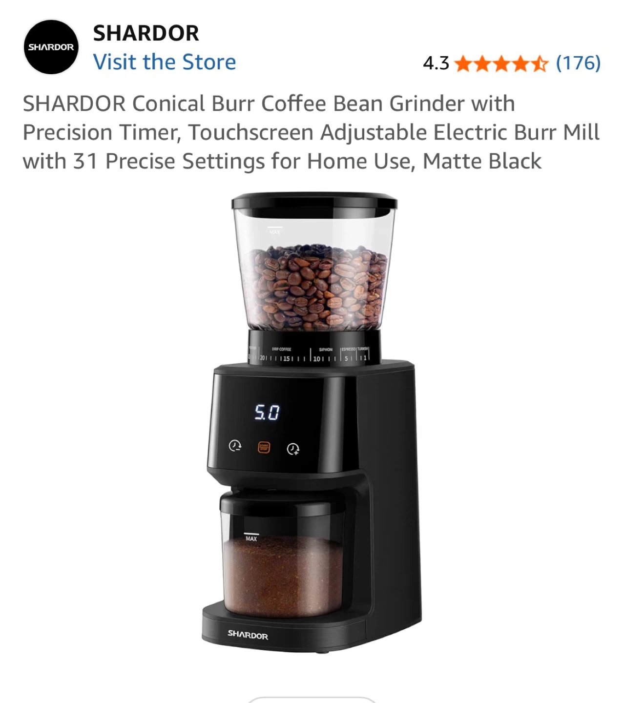SHARDOR Electric Coffee Grinder with Timer