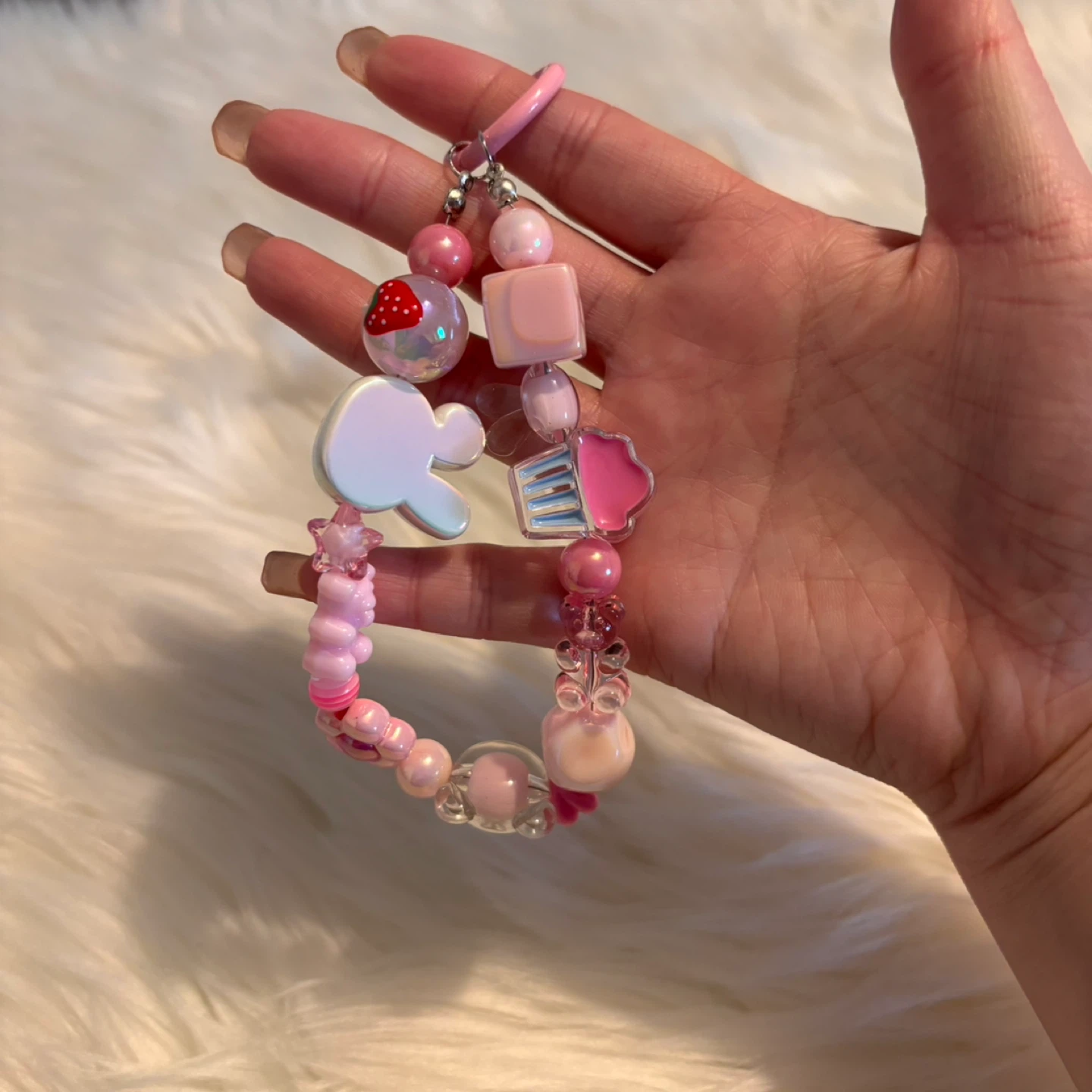 Pink Beaded Keychain with Charms - photo 2