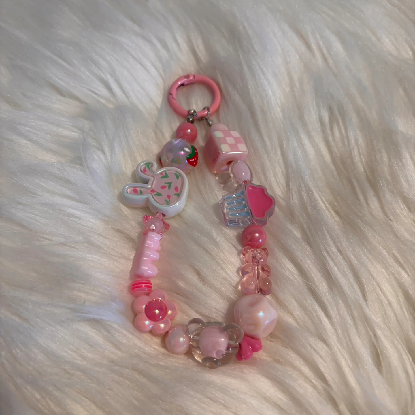 Pink Beaded Keychain with Charms