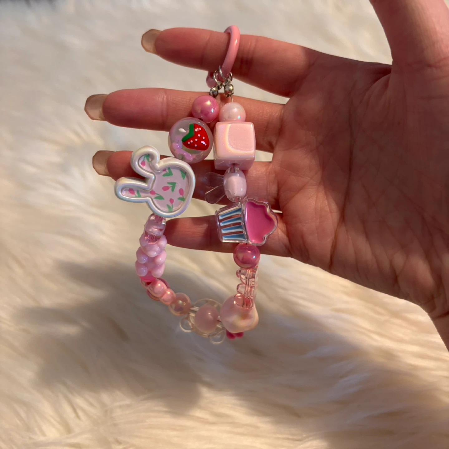 Pink Beaded Keychain with Charms - photo 3