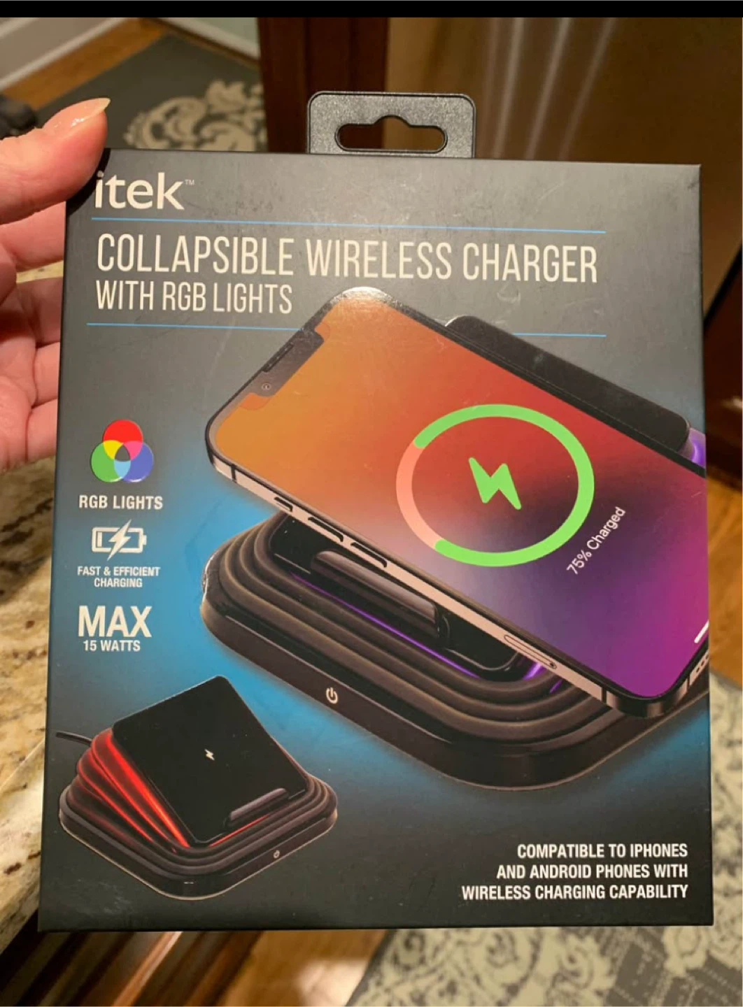🏆 Itek Collapsible Wireless Charger with RGB Lights - 15 Watts