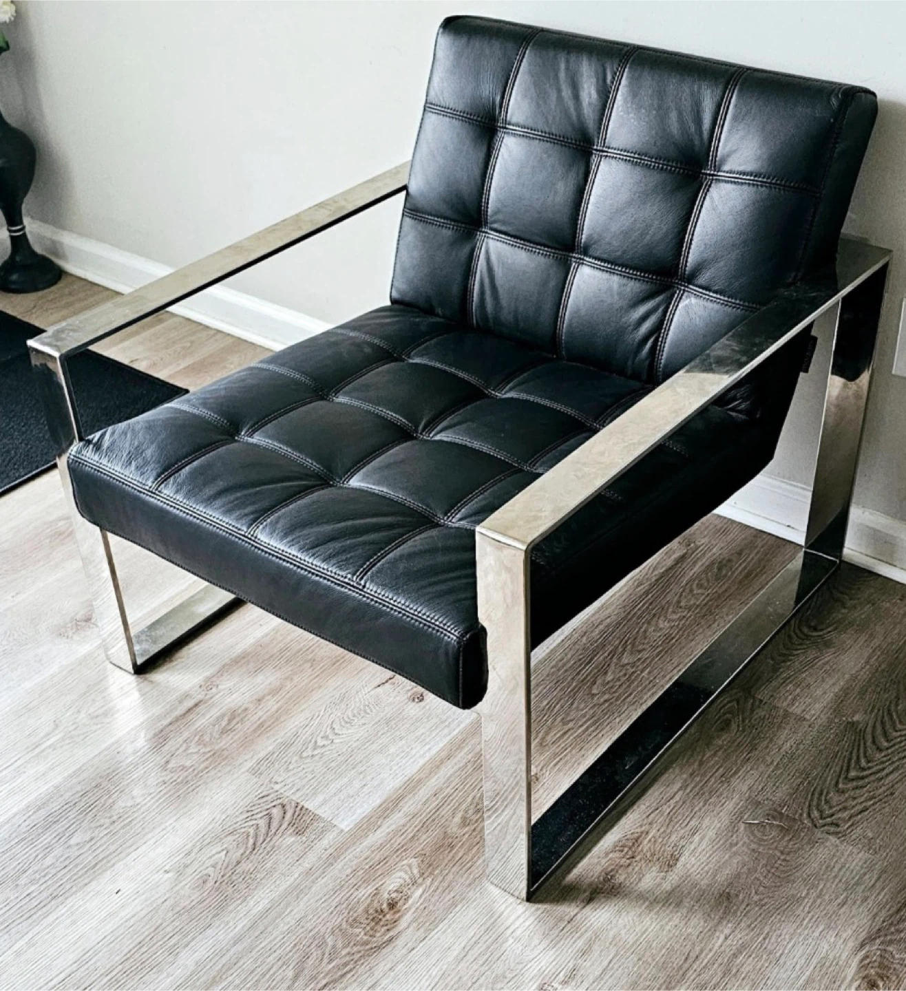 Modani Black Leather Lounge Chair with Chrome Frame