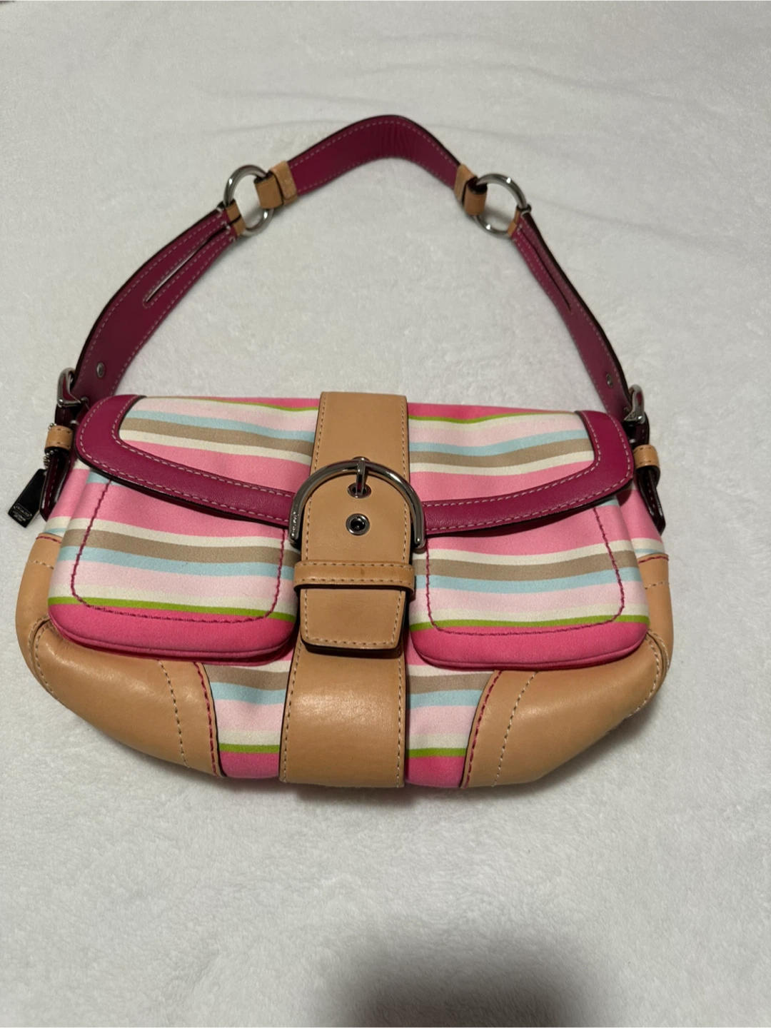Coach Striped Leather Shoulder Bag