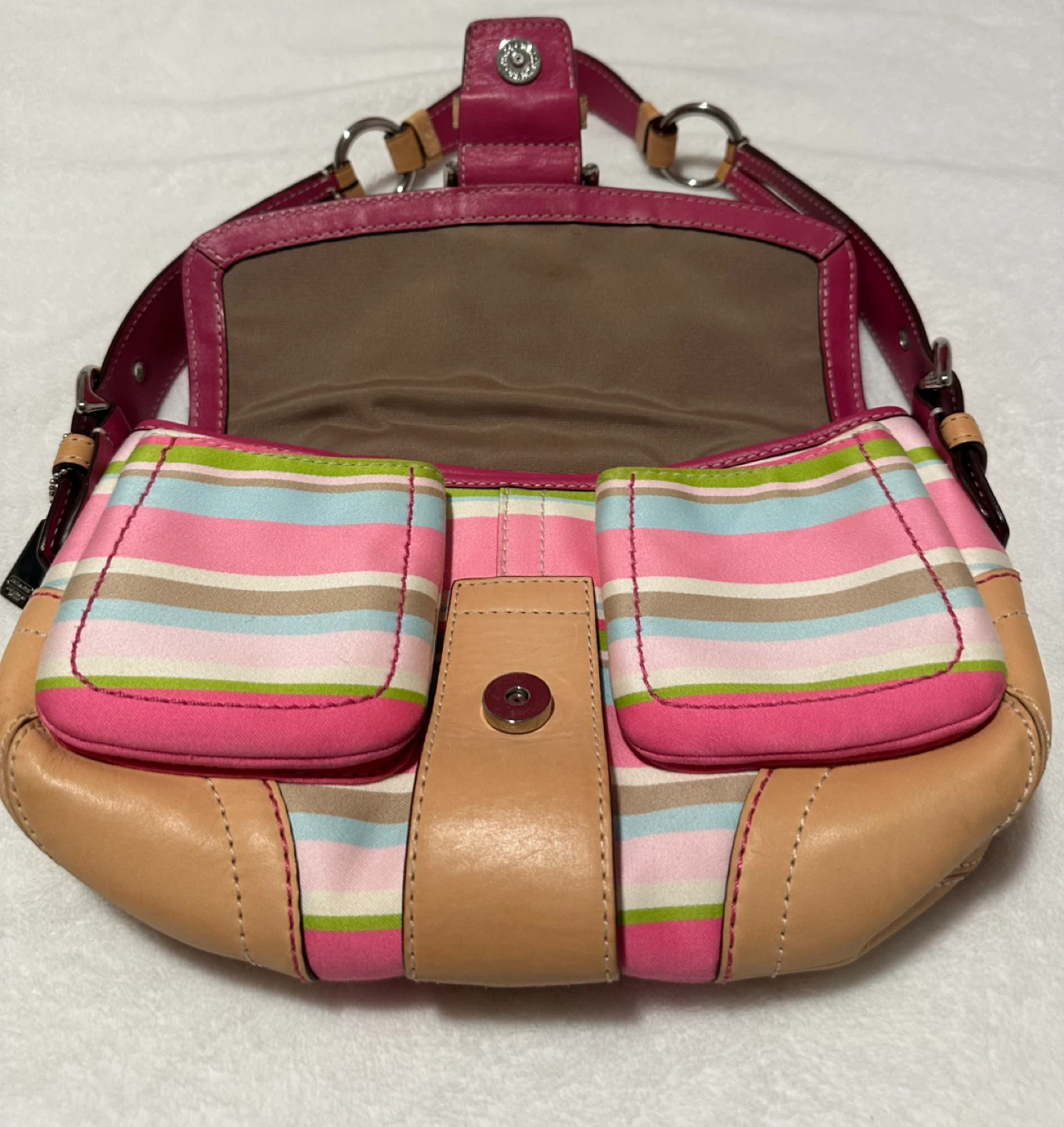 Coach Striped Leather Shoulder Bag - photo 4