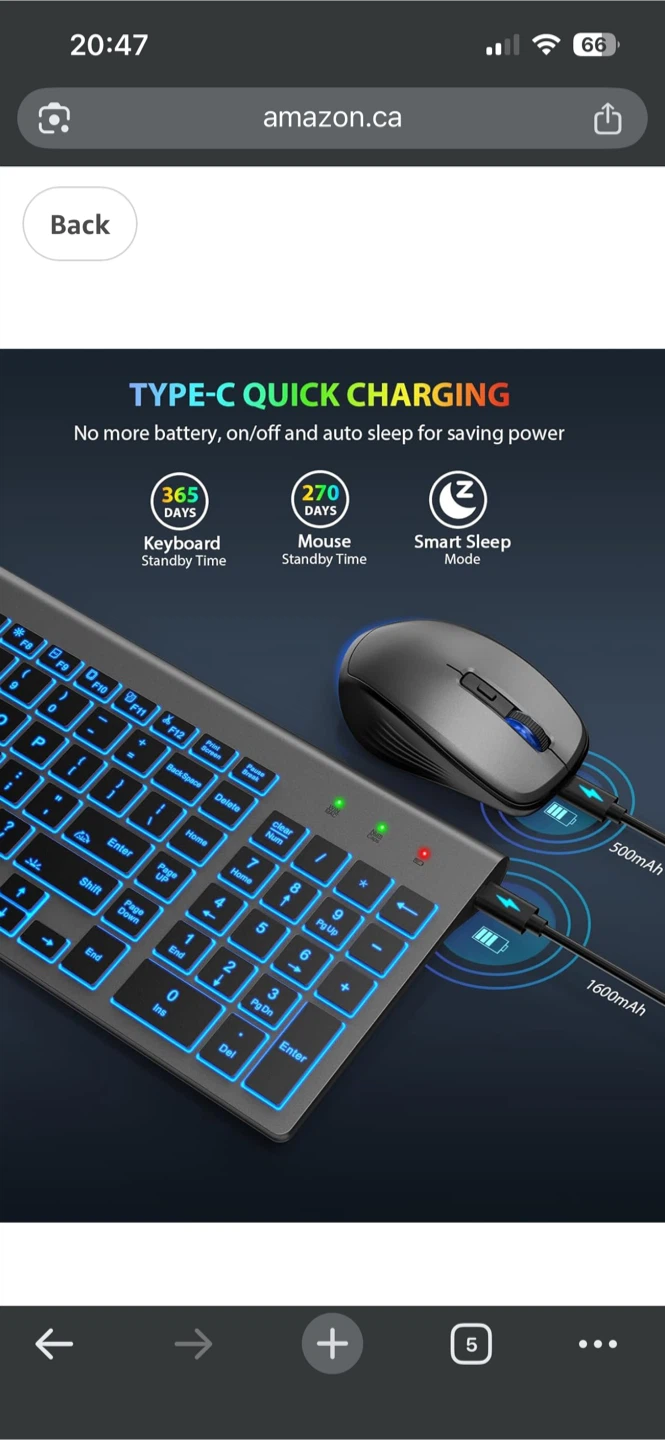Wireless Keyboard and Mouse Combo with 7 Color Backlights
