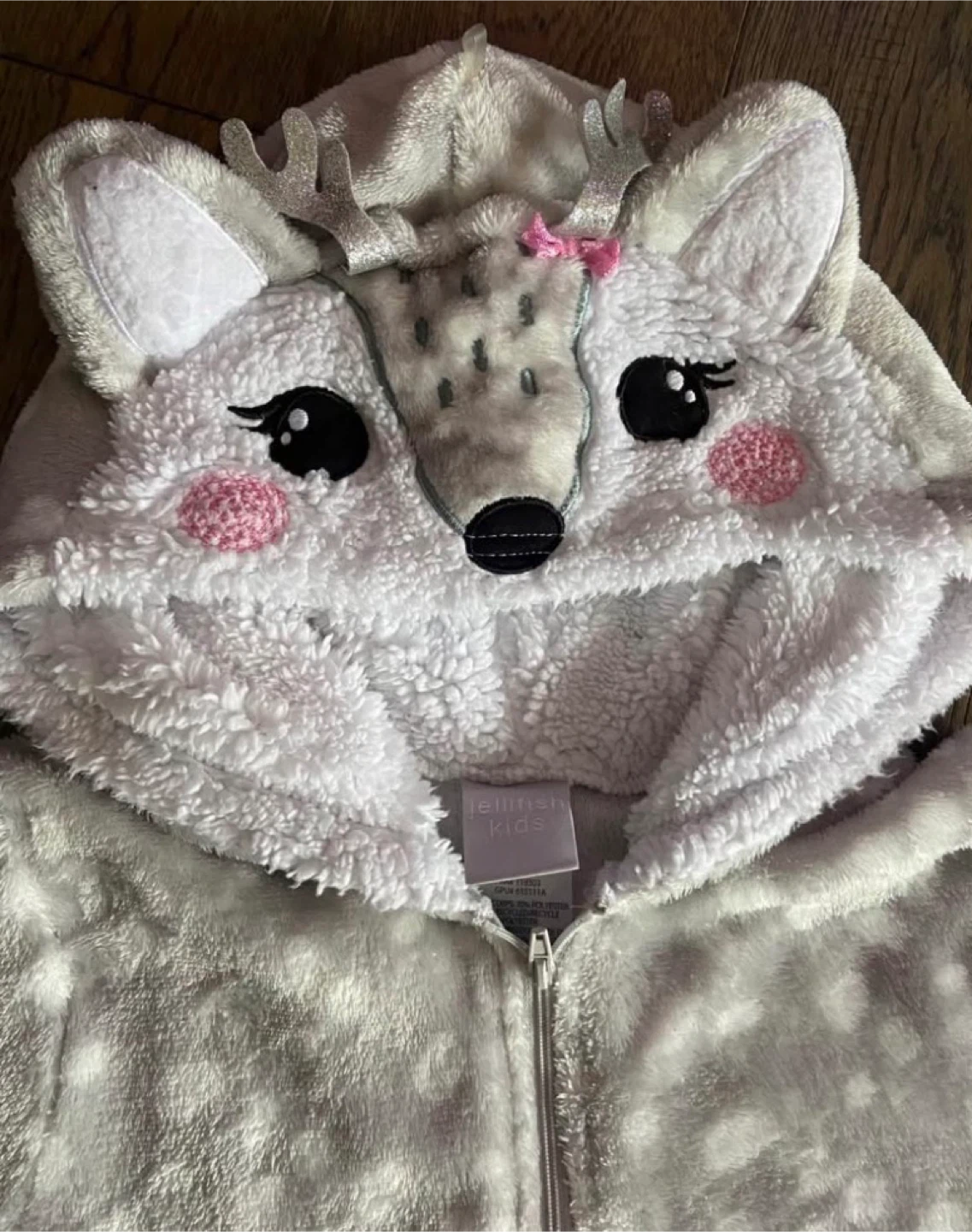 🏆️ EUC: Girls Jellyfish Deer Onesie Hooded Fleece PJs 10/12 🏆️ - photo 4