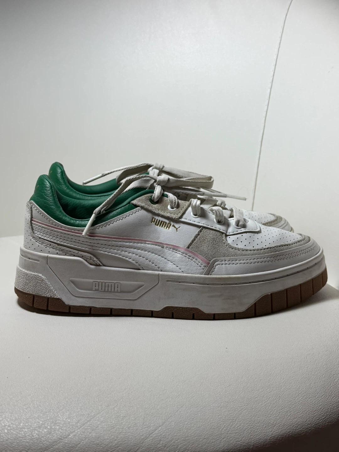 Puma White Leather Sneakers with Green Accents